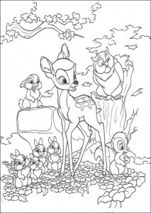 bambi z przyjaciółmi w kwiatach